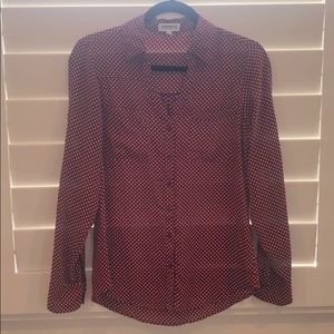 Maroon and white polkadotted blouse
